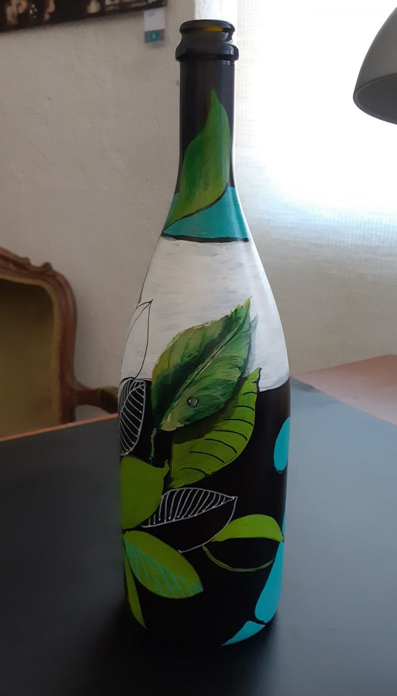 Bottiglia dipinta foglie - NONèdabuttare